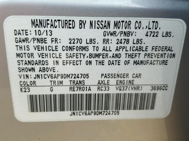 JN1CV6AP9DM724705 - 2013 INFINITI G37 BASE SILVER photo 10