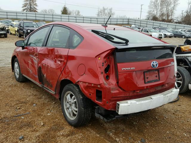 JTDKN3DU3B0300918 - 2011 TOYOTA PRIUS RED photo 3