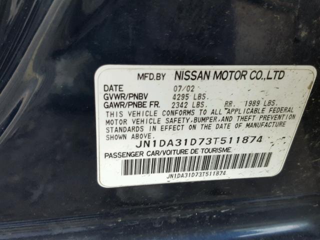 JN1DA31D73T511874 - 2003 NISSAN MAXIMA GLE BLUE photo 10