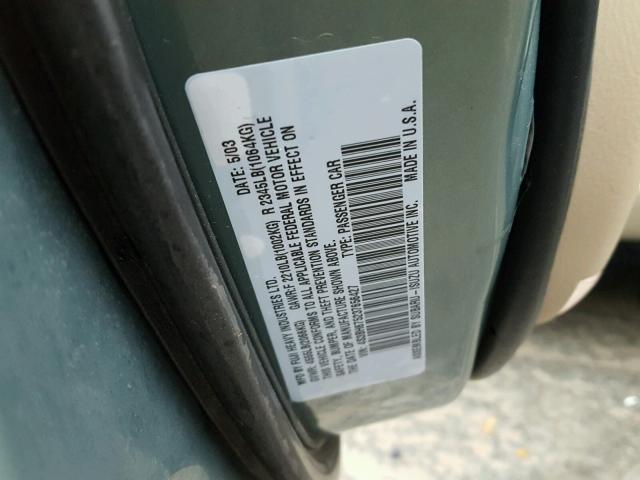 4S3BH675237656427 - 2003 SUBARU LEGACY OUT GREEN photo 10