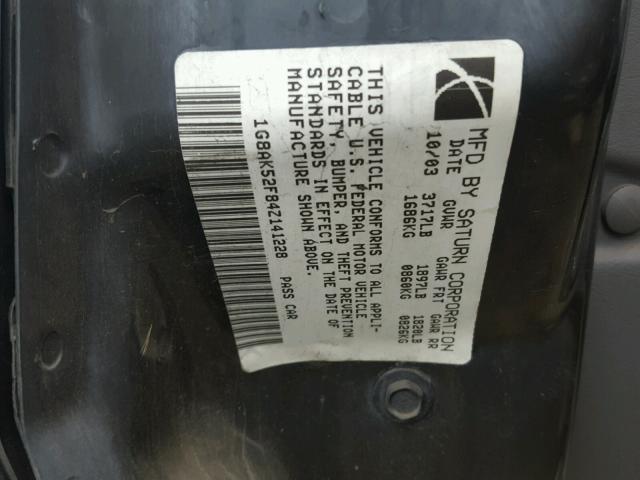 1G8AK52F84Z141228 - 2004 SATURN ION LEVEL BLACK photo 10