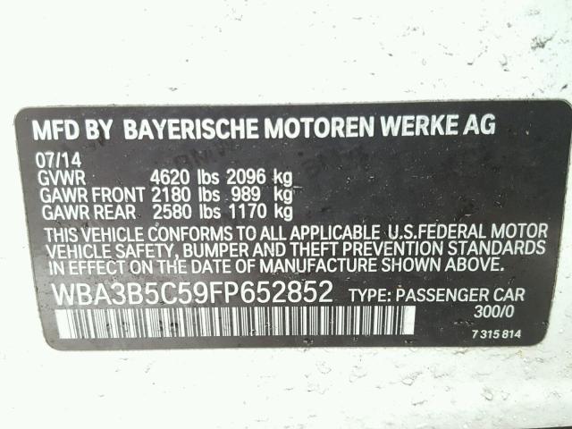 WBA3B5C59FP652852 - 2015 BMW 328 XI SUL WHITE photo 10