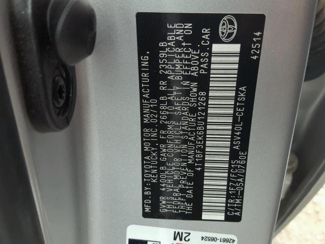 4T1BF3EK6BU121268 - 2011 TOYOTA CAMRY BASE SILVER photo 10