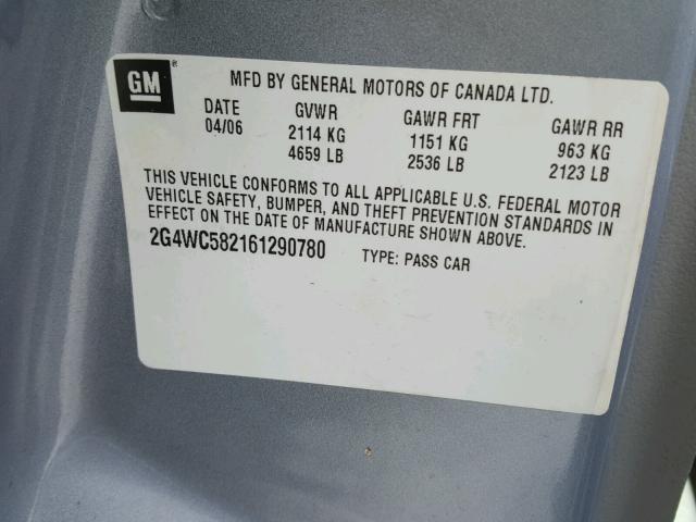 2G4WC582161290780 - 2006 BUICK LACROSSE C BLUE photo 10