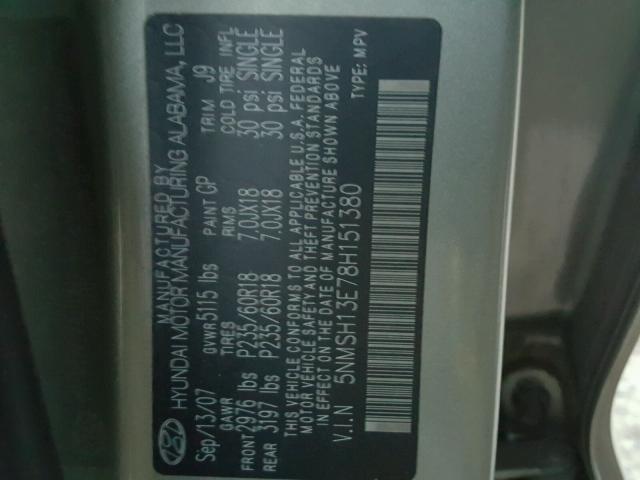 5NMSH13E78H151380 - 2008 HYUNDAI SANTA FE S 石墨色 照片 10