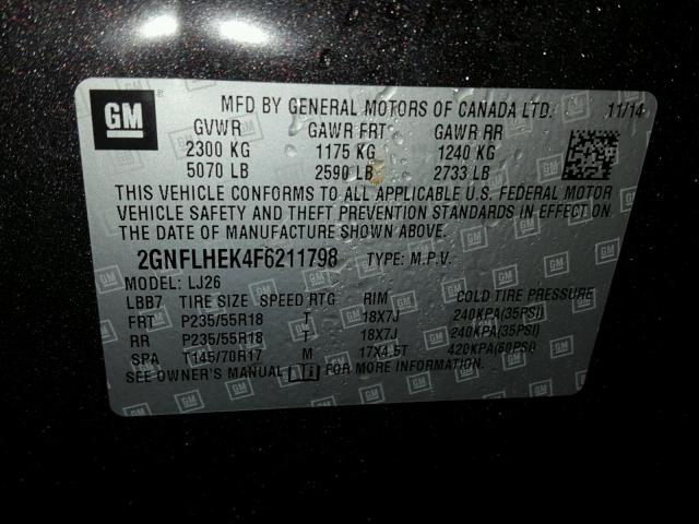 2GNFLHEK4F6211798 - 2015 CHEVROLET EQUINOX LT GRAY photo 10