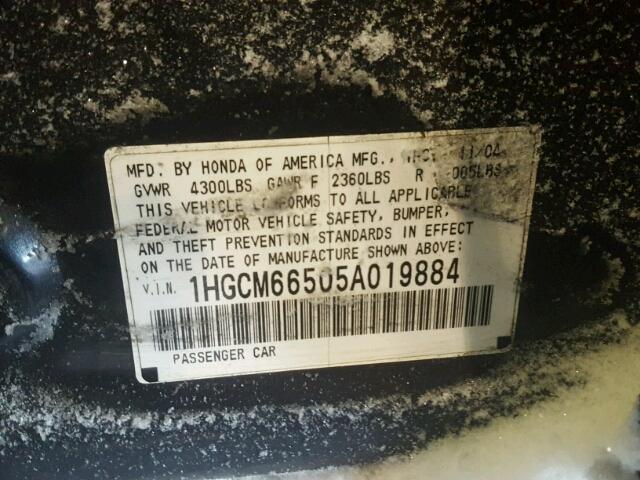 1HGCM66505A019884 - 2005 HONDA ACCORD EX GRAY photo 10