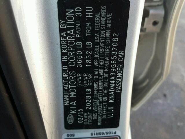 KNADM4A39G6532082 - 2016 KIA RIO LX Արծաթագույն լուսանկար 10