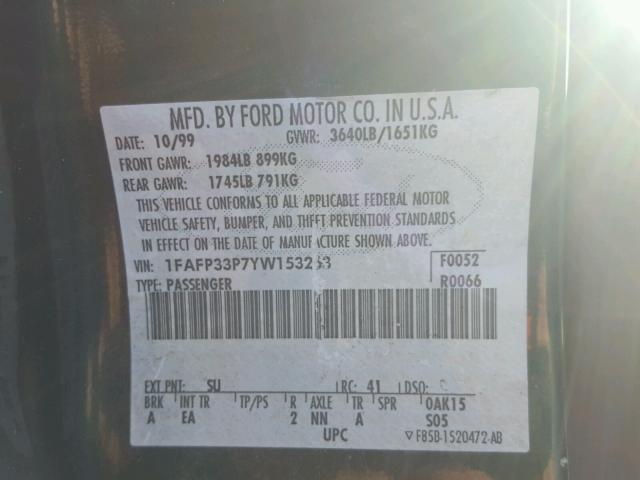 1FAFP33P7YW153263 - 2000 FORD FOCUS LX GREEN photo 10