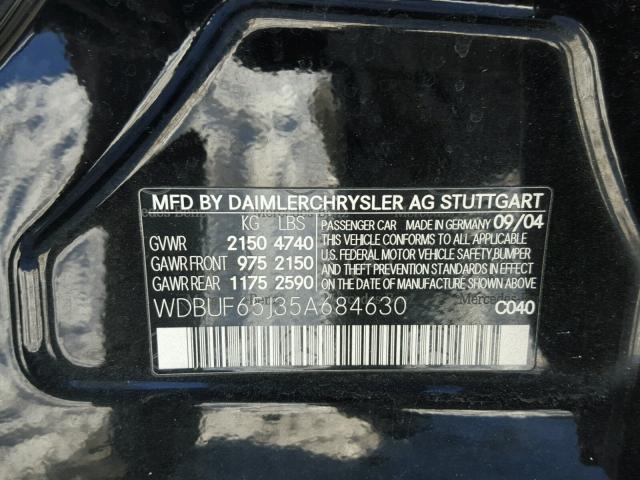 WDBUF65J35A684630 - 2005 MERCEDES-BENZ E 320 BLACK photo 10