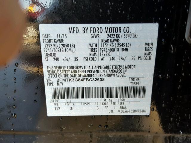 2FMTK3G84FBC32608 - 2015 FORD EDGE SE BLACK photo 10