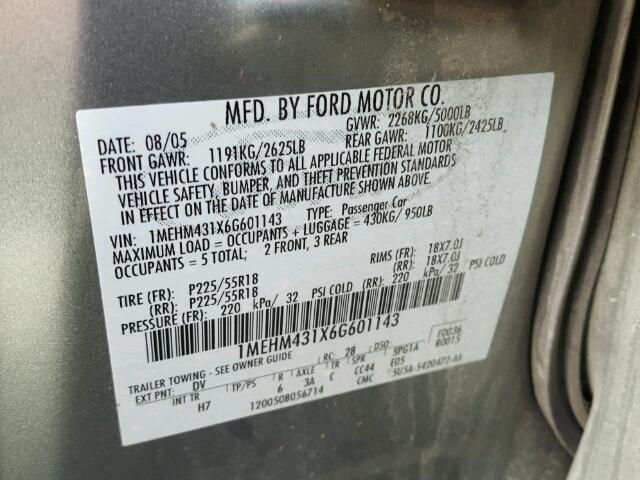 1MEHM431X6G601143 - 2006 MERCURY MONTEGO PR 绿色 照片 10