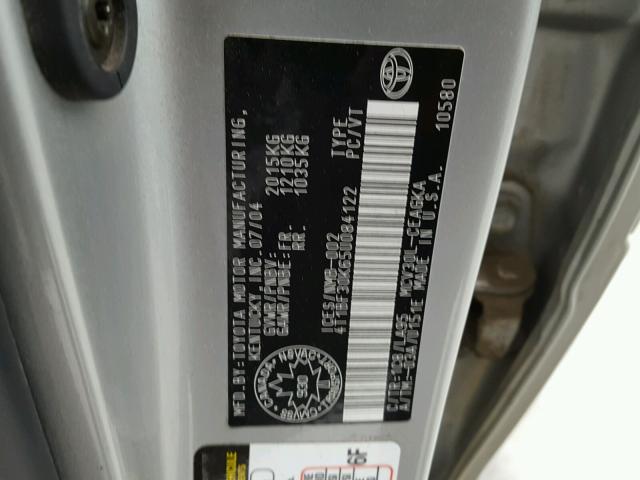 4T1BF30K65U084122 - 2005 TOYOTA CAMRY LE GRAY photo 10