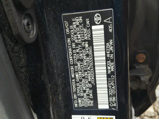 JTDKB20U783302865 - 2008 TOYOTA PRIUS BLACK photo 10