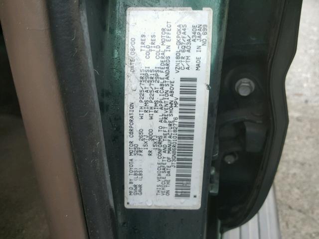 JT3GN86R010182776 - 2001 TOYOTA 4RUNNER SR GREEN photo 10