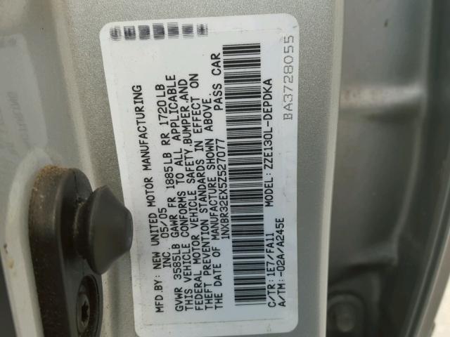 1NXBR32EX5Z527077 - 2005 TOYOTA COROLLA CE SILVER photo 10