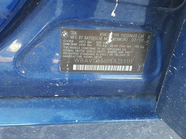 WBAVD53528A253113 - 2008 BMW 335 XI BLUE photo 10