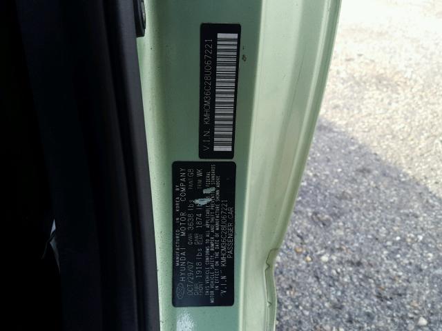 KMHCM36C28U067221 - 2008 HYUNDAI ACCENT GS GREEN photo 10