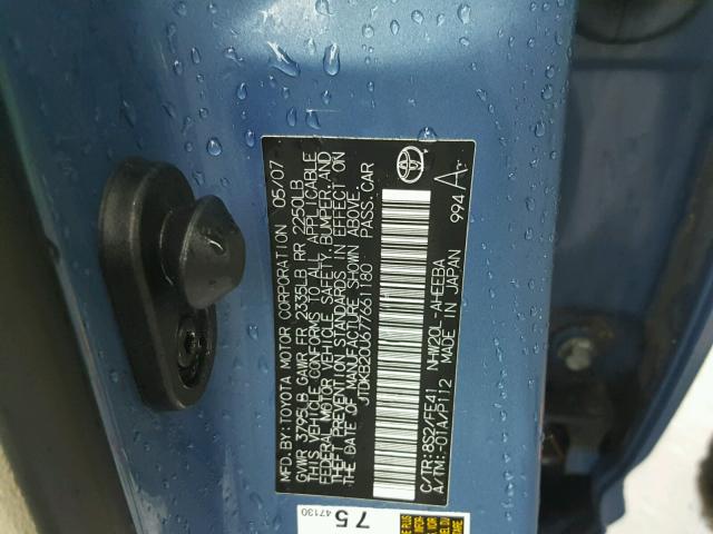 JTDKB20U677661180 - 2007 TOYOTA PRIUS BLUE photo 10