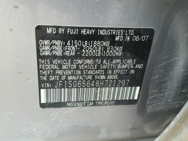 JF1SG65648H721297 - 2008 SUBARU FORESTER 2 SILVER photo 10