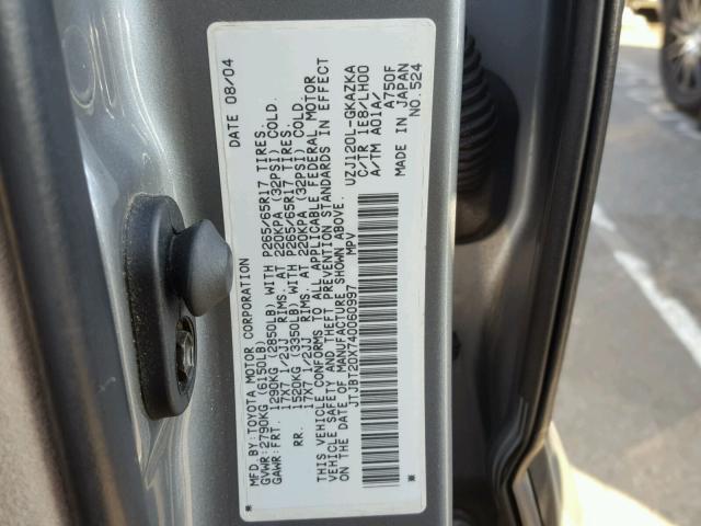 JTJBT20X740060997 - 2004 LEXUS GX 470 GRAY photo 10