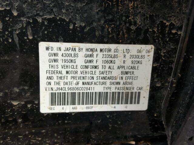 JH4CL96806C028411 - 2006 ACURA TSX BLACK photo 10