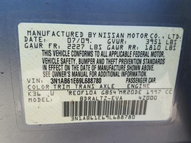 3N1AB61E69L688780 - 2009 NISSAN SENTRA 2.0 GRAY photo 10