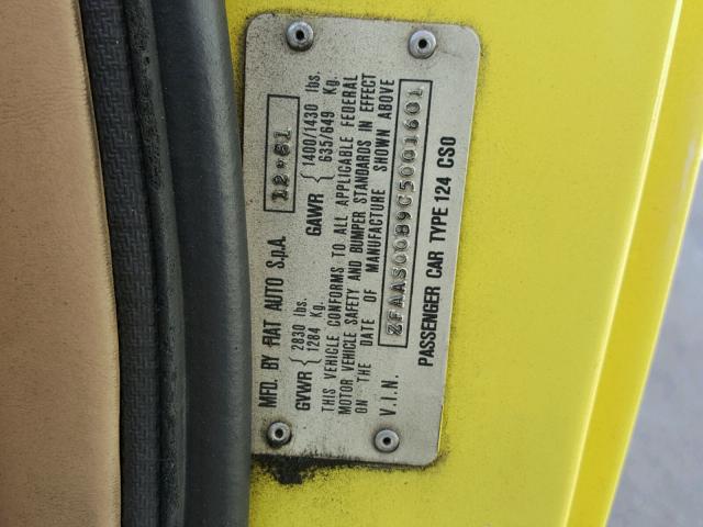 ZFAAS00B9C5001601 - 1982 FIAT 124 SPIDER YELLOW photo 10