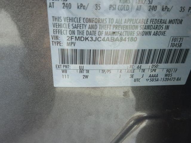 2FMDK3JC4ABA84180 - 2010 FORD EDGE SEL GRAY photo 10