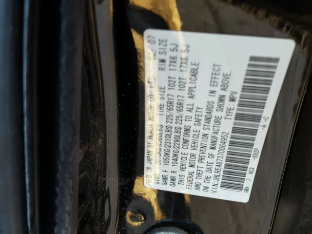 JHLRE48737C064952 - 2007 HONDA CR-V EXL BLACK photo 10