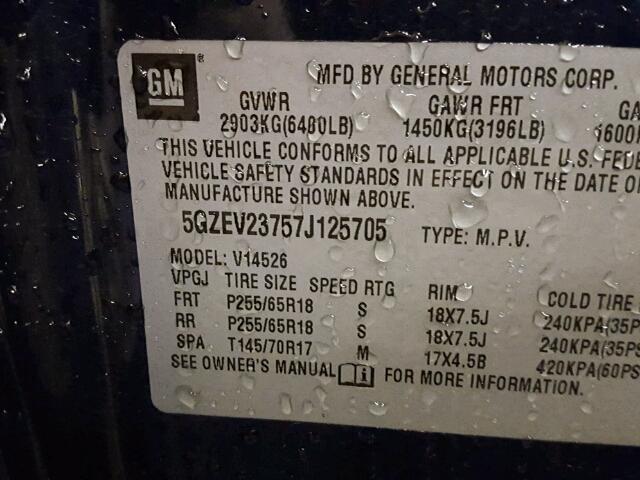 5GZEV23757J125705 - 2007 SATURN OUTLOOK XR BLUE photo 10