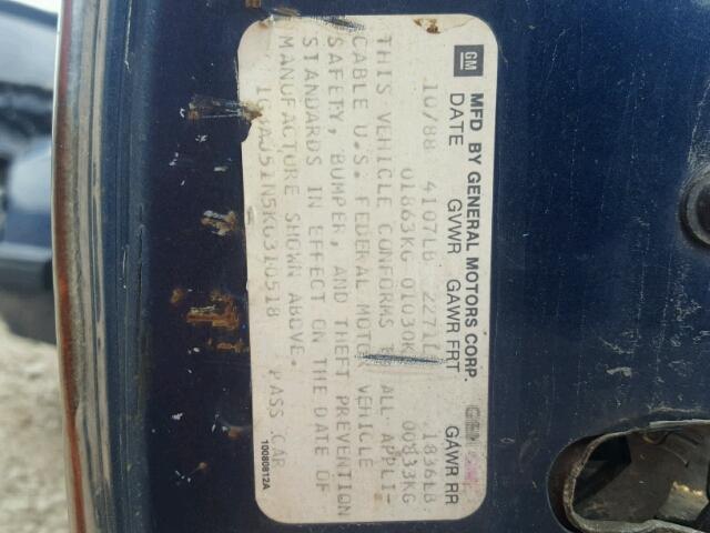 1G3AJ51N5KG310518 - 1989 OLDSMOBILE CUTLASS CI BLUE photo 10