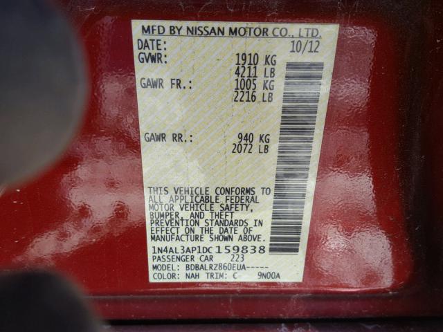 1N4AL3AP1DC159838 - 2013 NISSAN ALTIMA 2.5 RED photo 10