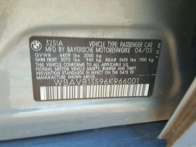 WBAVB13596KR66001 - 2006 BMW 325 I GRAY photo 10