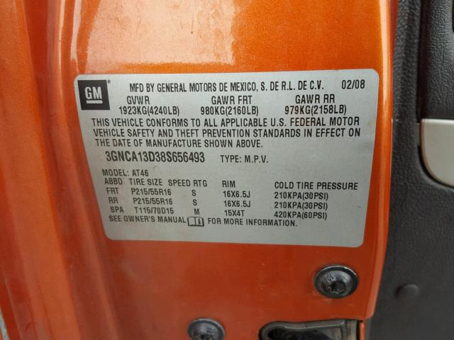 3GNCA13D38S656493 - 2008 CHEVROLET HHR LS ORANGE photo 10