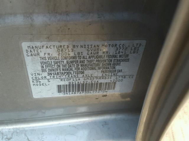 3N1AB7AP3DL773706 - 2013 NISSAN SENTRA S CHARCOAL photo 10