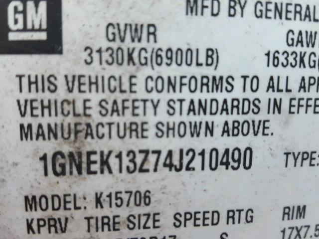 1GNEK13Z74J210490 - 2004 CHEVROLET TAHOE K150 RED photo 10