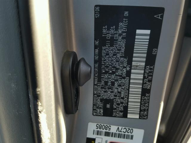 5TDZK23C07S000669 - 2007 TOYOTA SIENNA CE SILVER photo 10