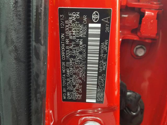 JTDKDTB31E1060473 - 2014 TOYOTA PRIUS C RED photo 10