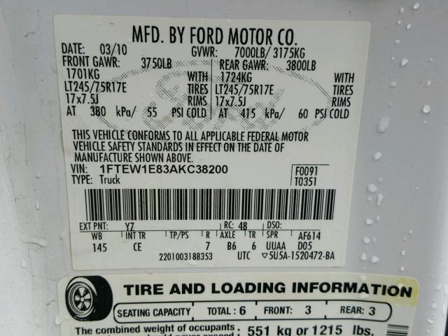 1FTEW1E83AKC38200 - 2010 FORD F150 SUPER SILVER photo 10