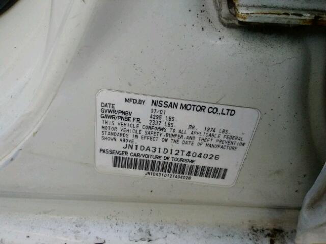 JN1DA31D12T404026 - 2002 NISSAN MAXIMA GLE WHITE photo 10