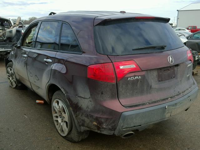 2HNYD28387H515121 - 2007 ACURA MDX TECHNO MAROON photo 3