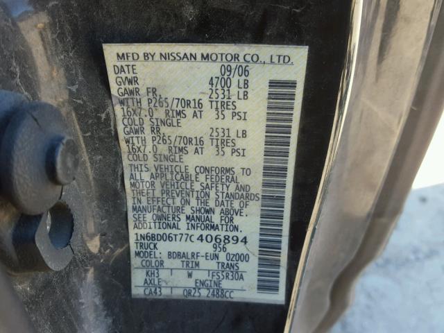 1N6BD06T77C406894 - 2007 NISSAN FRONTIER K BLACK photo 10