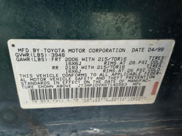 JT3HP10VXX7140563 - 1999 TOYOTA RAV4 GREEN photo 10