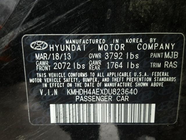 KMHDH4AEXDU823640 - 2013 HYUNDAI ELANTRA GL BLACK photo 10