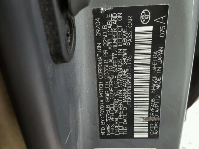 JTDKB20U950131176 - 2005 TOYOTA PRIUS GRAY photo 10