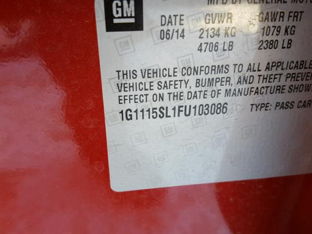 1G1115SL1FU103086 - 2015 CHEVROLET IMPALA LT RED photo 10