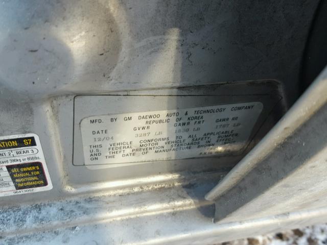 KL1TD62675B385890 - 2005 CHEVROLET AVEO BASE Gümüş foto 10