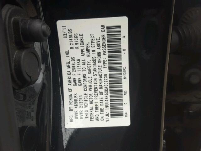 19UUA8F5XCA002239 - 2012 ACURA TL BLACK photo 10