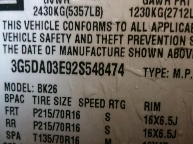 3G5DA03E92S548474 - 2002 BUICK RENDEZVOUS BLUE photo 10